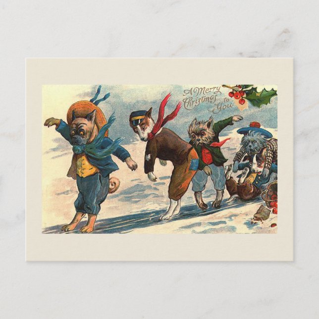 "Hunde auf Eis" Weihnachten Weihnachten Postkarte (Vorderseite)