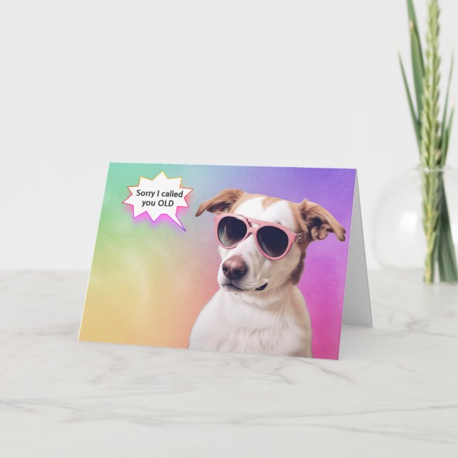 Hunde auf Regenbogen Alt Geburtstag Karte (Vorderseite)