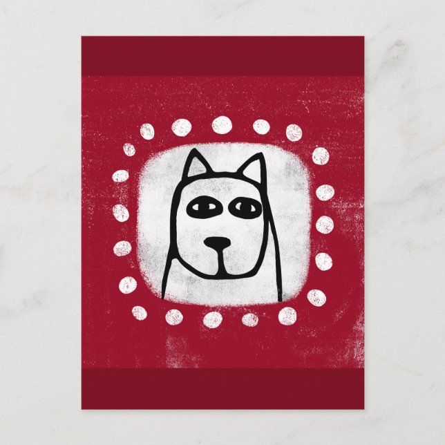 Hunde auf roter Postkarte (Vorderseite)