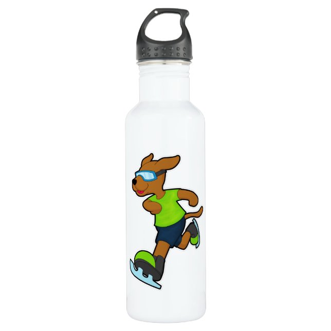 Hunde bei Ice Skaten mit Brille Edelstahlflasche (Vorderseite)