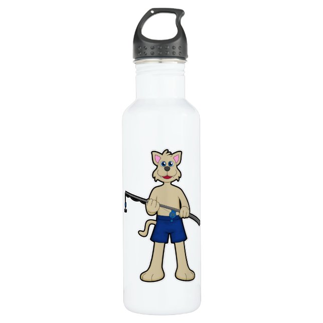 Hunde beim Angeln mit Angelrute & Fisch Edelstahlflasche (Vorderseite)