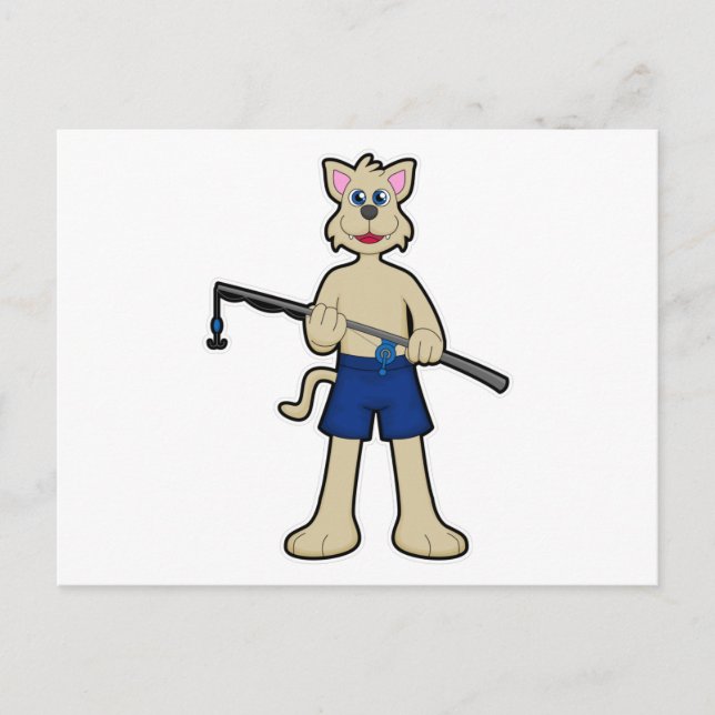 Hunde beim Angeln mit Angelrute & Fisch Postkarte (Vorderseite)