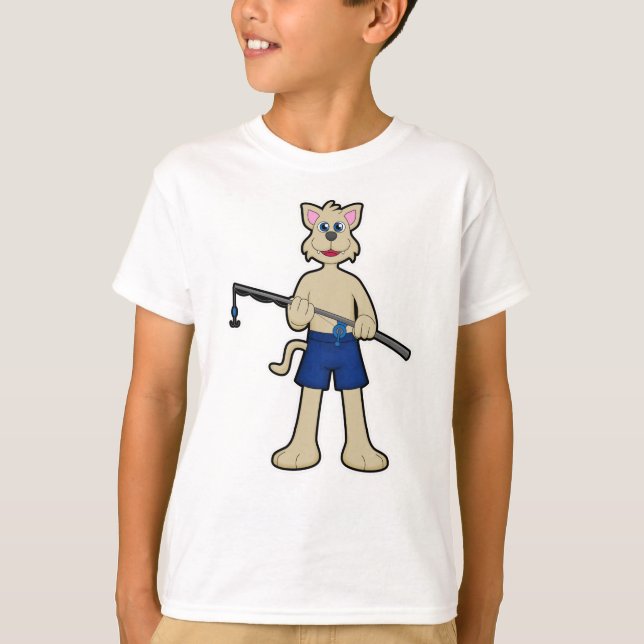 Hunde beim Angeln mit Angelrute & Fisch T-Shirt (Vorderseite)