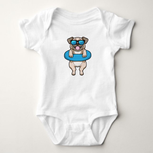 Hunde beim Baden mit Schwimmring & Sonnenbrille Baby Strampler (Vorderseite)