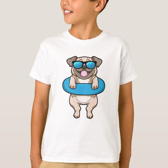 Hunde beim Baden mit Schwimmring & Sonnenbrille T-Shirt (Vorderseite)