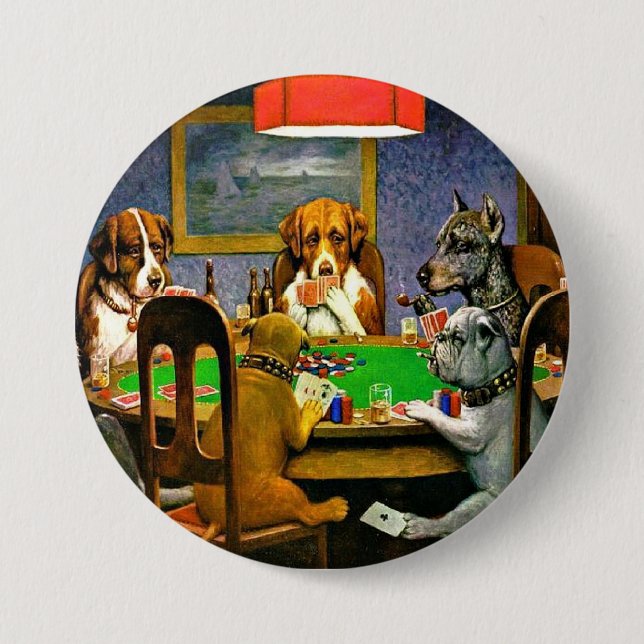Hunde beim Pokern Button (Vorderseite)