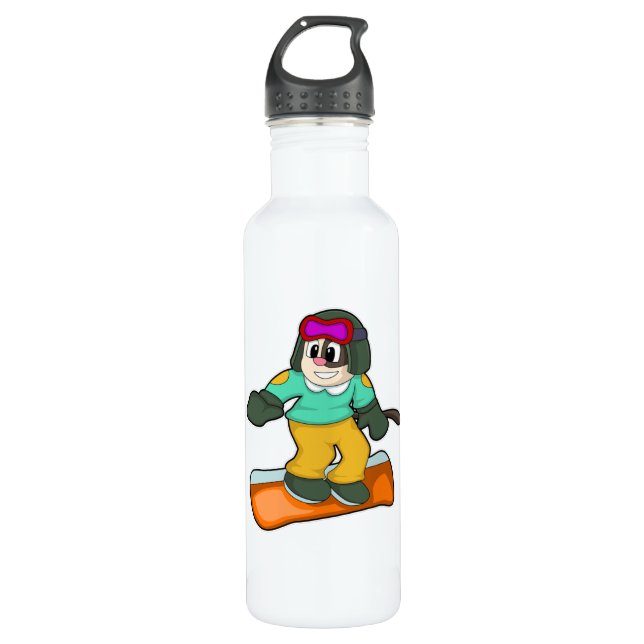Hunde beim Snowboard Sports Edelstahlflasche (Vorderseite)