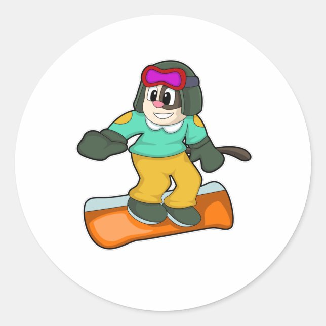 Hunde beim Snowboard Sports Runder Aufkleber (Vorderseite)