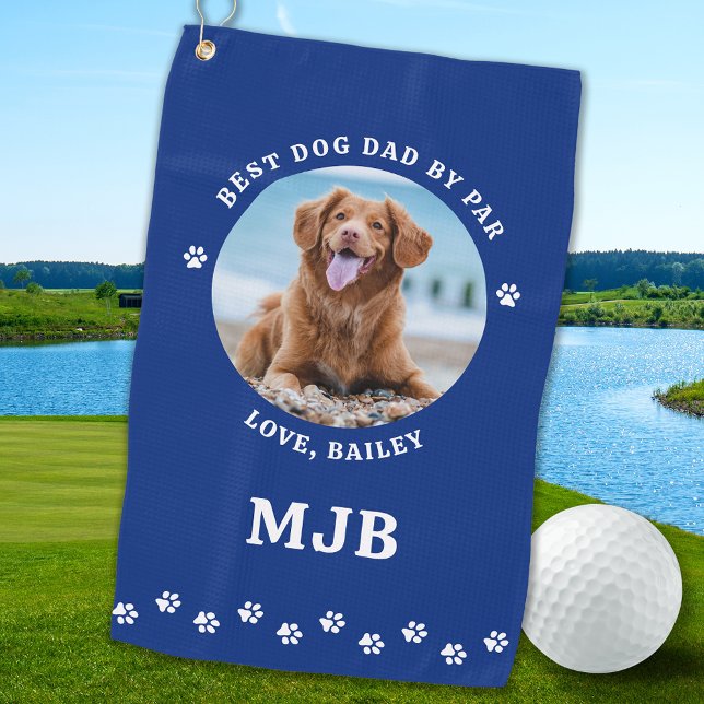 Hunde Bester Vater je Blauer Personalisiertes Foto Golfhandtuch (Von Creator hochgeladen)