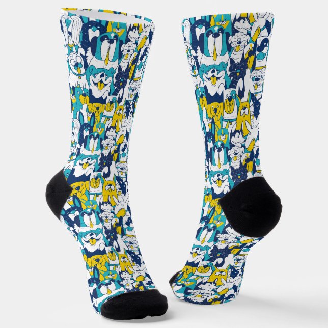Hunde blau gelb socken (Gewinkelt)