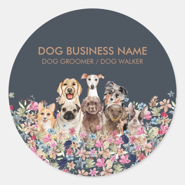 Hunde Blume drucken Runder Aufkleber (Vorderseite)