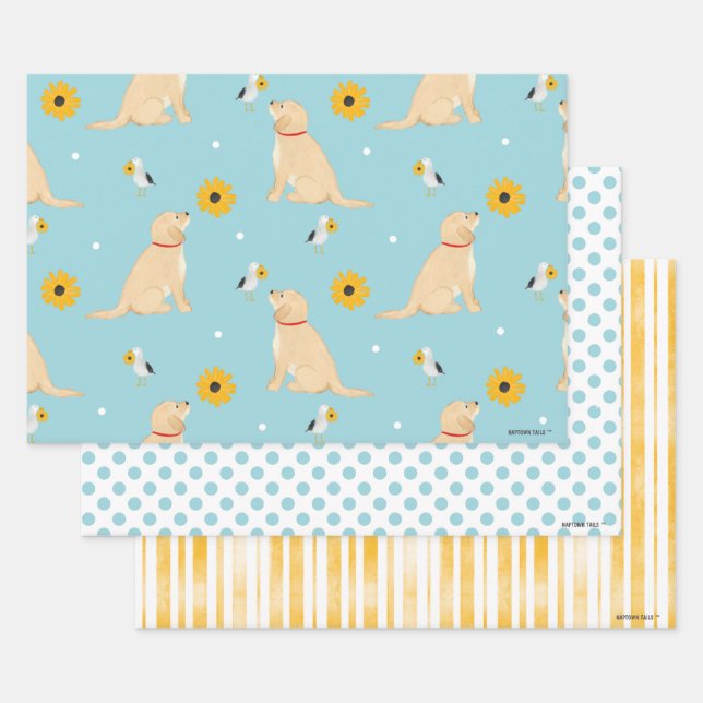 Hunde, Blume, Möwen Set mit 3 Geschenkpapier (Set)