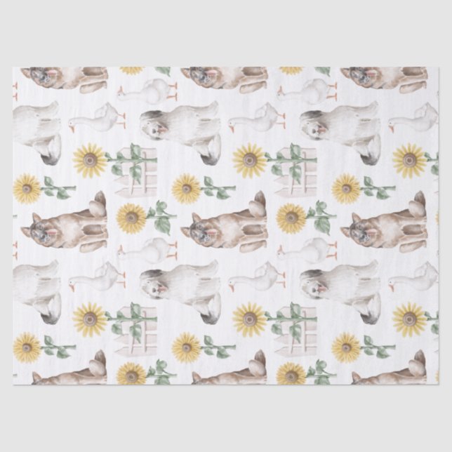 Hunde, Blume und Enten auf weißer Decoupage Seidenpapier (Vorderseite)