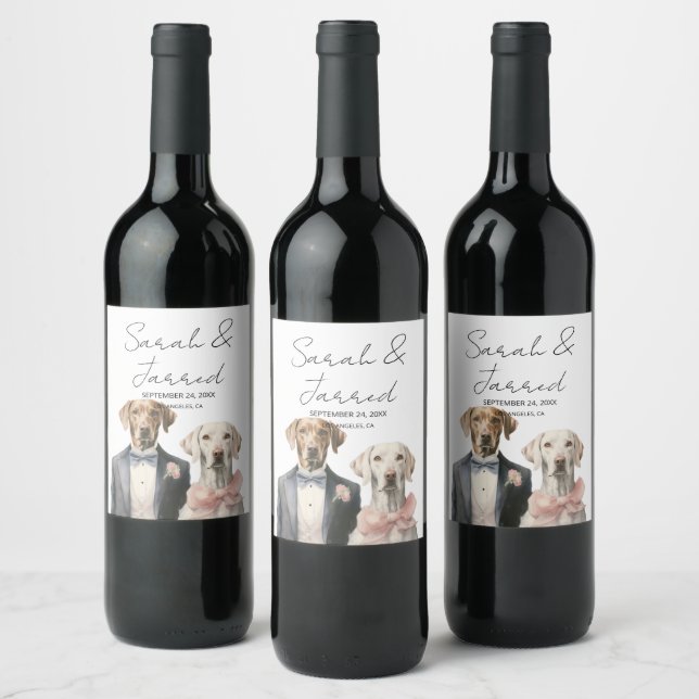 Hunde Braut & Groom Hochzeit Weinetikett (Flaschen)