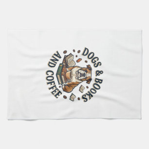 Hunde Bücher Kaffee Bulldogge Stapel Tasse_1 Geschirrtuch