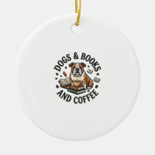 Hunde Bücher Kaffee Bulldogge Stapel Tasse_1 Keramik Ornament