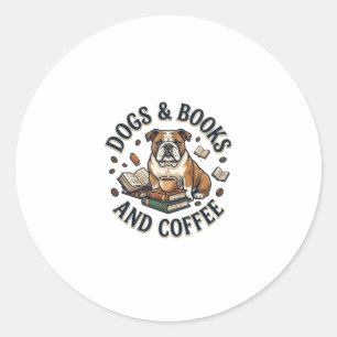 Hunde Bücher Kaffee Bulldogge Stapel Tasse_1 Runder Aufkleber