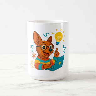 Hunde-Cartoon mit Laptop und Ideen-Glühbirne-Tasse Kaffeetasse