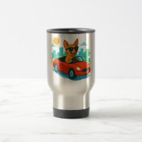 Hunde-Cartoon-Tasse mit rotem Auto für Reisende