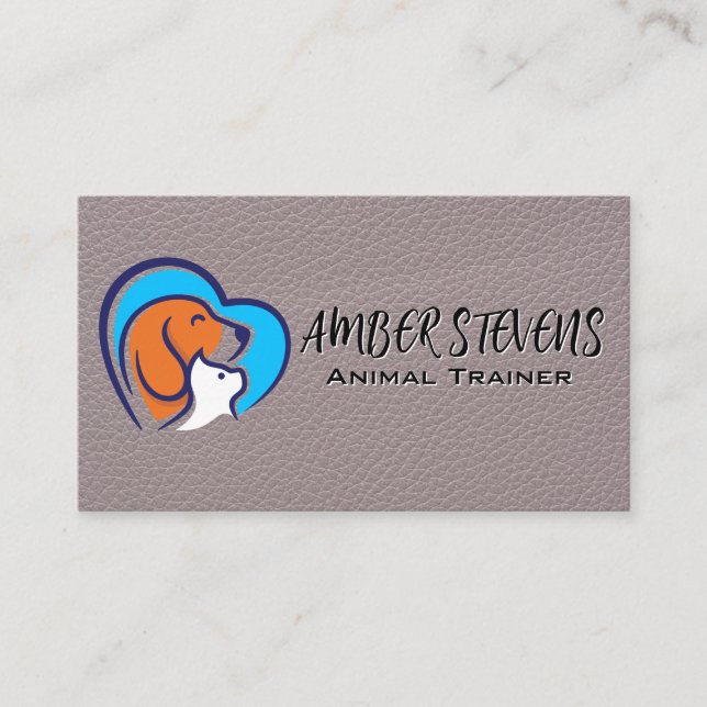 Hunde-Cat-Herz-Logo | Lederuntergrund Visitenkarte (Vorderseite)