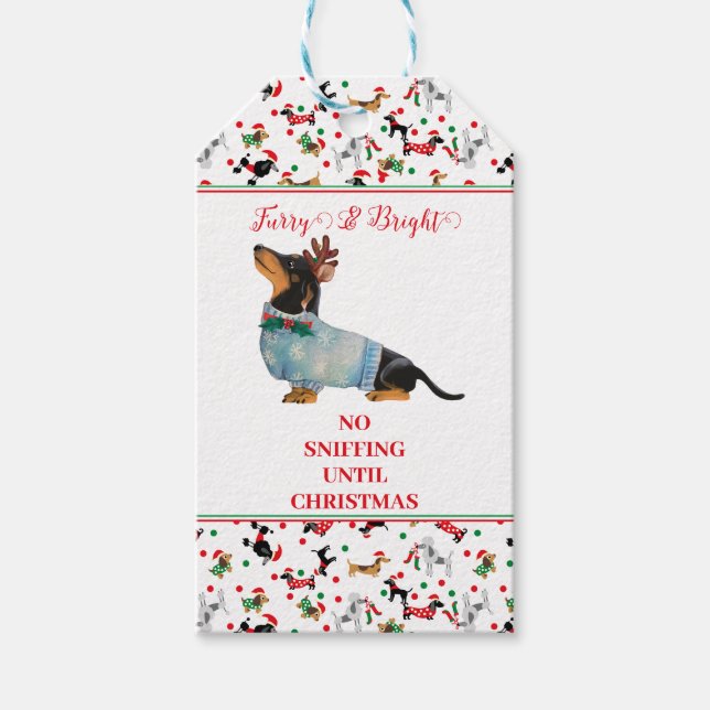 Hunde Dackel Reindeer Hat Weihnachtsfurry Bright Geschenkanhänger (Vorderseite)
