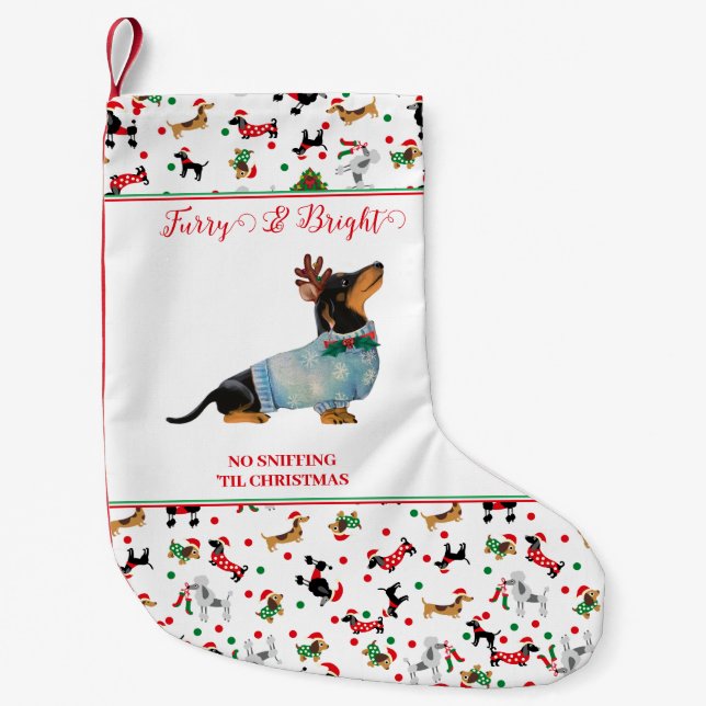 Hunde Dackel Reindeer Hat Weihnachtsfurry Bright Kleiner Weihnachtsstrumpf (Vorderseite)