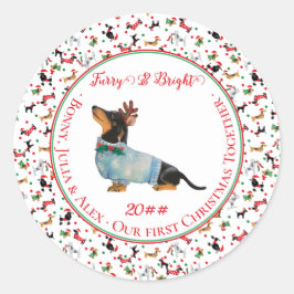 Hunde Dackel Reindeer Hat Weihnachtsfurry Bright Runder Aufkleber