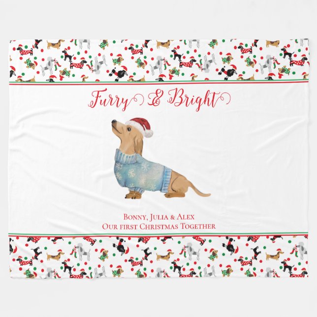 Hunde Dackel Weihnachtsmannmütze Weihnachten Furry Fleecedecke (Vorderseite (Horizontal))