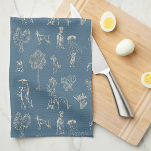 Hunde Dame Toile de Jouy Dunkles Türkis Geschirrtuch