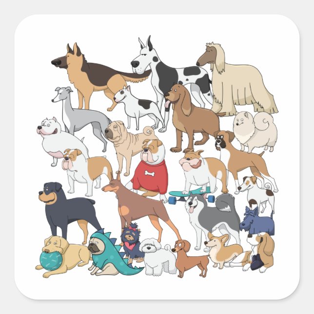 Hunde der Welt Quadratischer Aufkleber (Vorderseite)