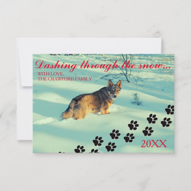 Hunde, die durch den Schnee stürzen - Weihnachtska Einladung (Vorderseite)