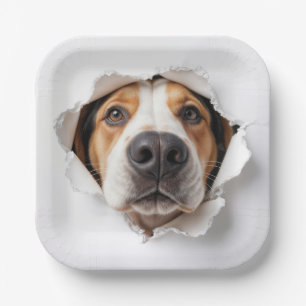 Hunde, die durch die Papierhalle des Drehpapiers p Pappteller