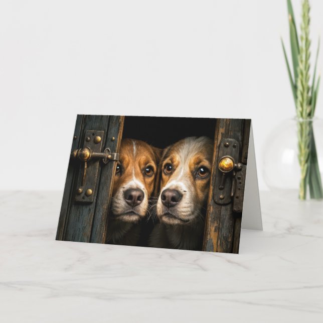 Hunde, die durch eine Tür gucken Karte (Vorderseite)