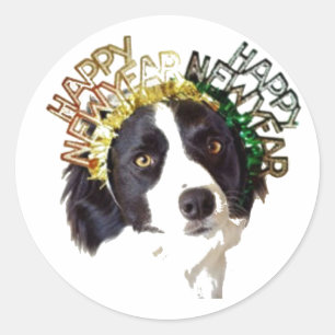 Hunde, die glückliche Neujahrshasen tragen Runder Aufkleber