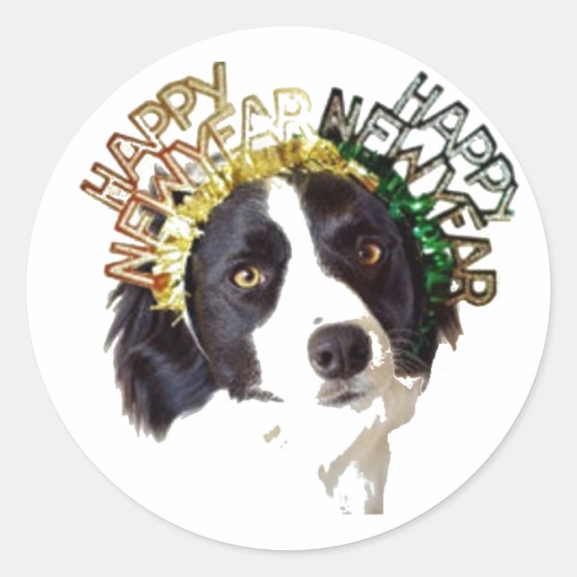 Hunde, die glückliche Neujahrshasen tragen Runder Aufkleber (Vorderseite)