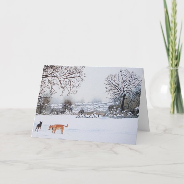 Hunde, die im schneebedeckte karte (Vorderseite)