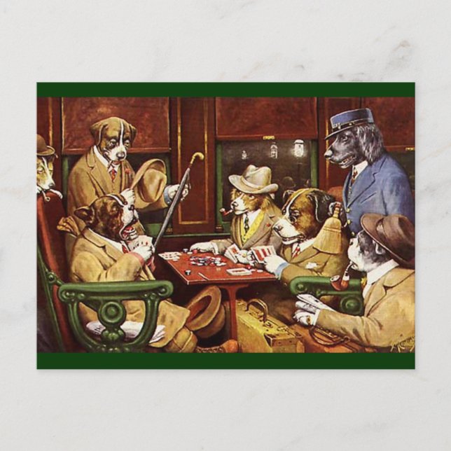 Hunde, die Karten auf der Postkarte spielen (Vorderseite)