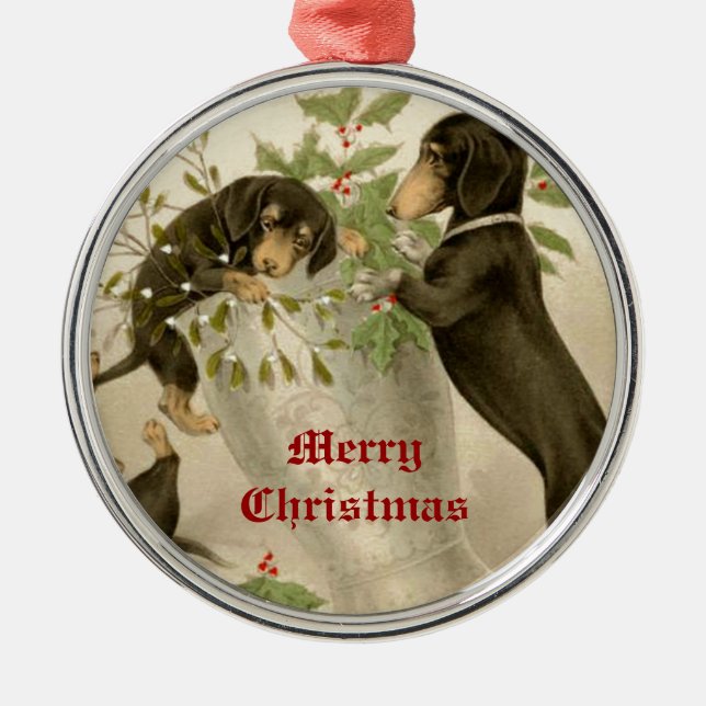 Hunde, die mit Weihnachtsgeschmack und Heilige Bee Silbernes Ornament (Vorne)