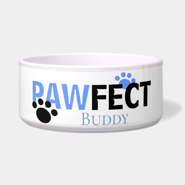 Hunde, die Pawfect in einer blauen Hundeschüssel n Napf (Vorderseite)