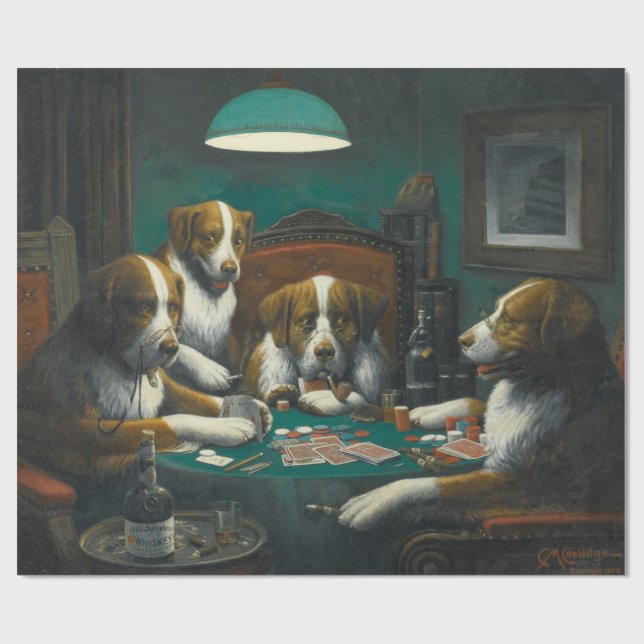 Hunde, die Poker spielen (Tierkartenspiel) Geschenkpapier (Flach)