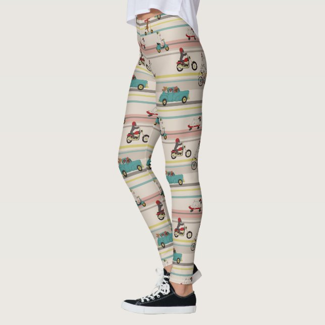 Hunde, die sich im Fahrzeugmuster bewegen Leggings (Links)