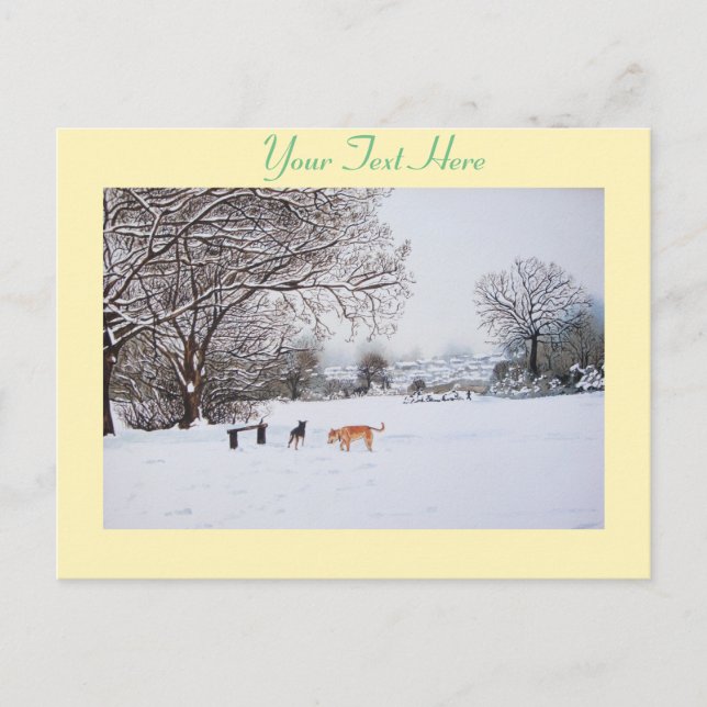 Hunde, die Winterschneeszene-Landschaftsmalerei sp Postkarte (Vorderseite)