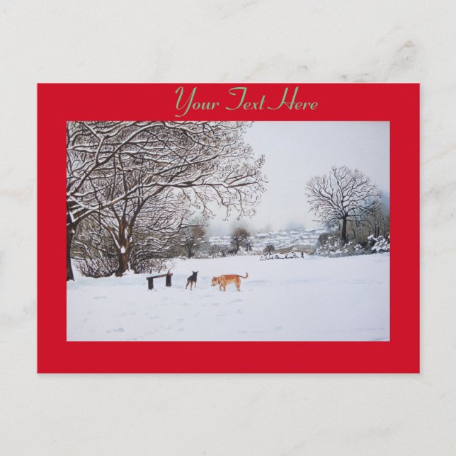Hunde, die Winterschneeszene-Landschaftsmalerei sp Postkarte (Vorderseite)