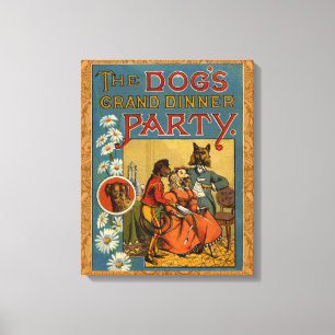 Hunde-Dinnerparty Vintage-Hundeillustration Leinwanddruck
