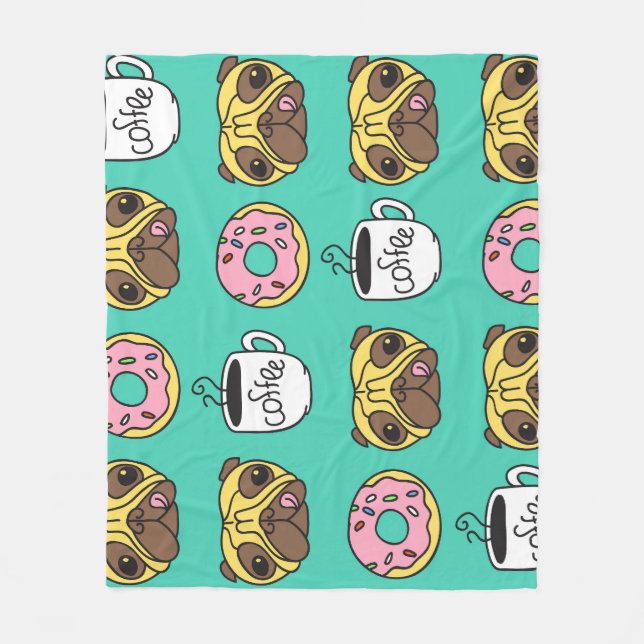 Hunde, Donuts, Kaffeemuster. Fleecedecke (Vorderseite)
