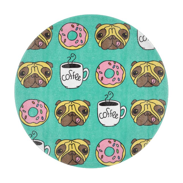 Hunde, Donuts, Kaffeemuster. Schneidebrett (Vorderseite)