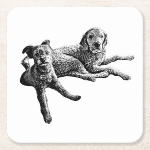 Hunde-Duo – Kunststoff-Unterleger im Tintenstil Rechteckiger Pappuntersetzer