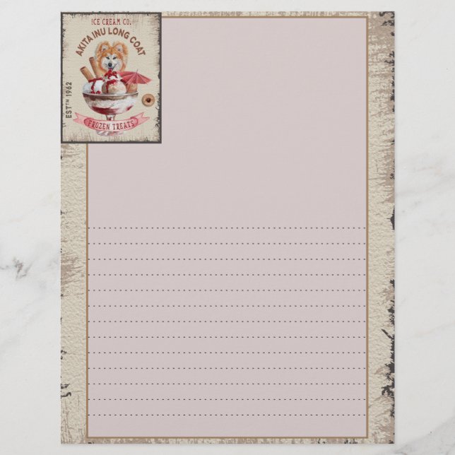 Hunde Eiscreme-Akita Inu-Langmantel Briefbogen (Vorderseite)