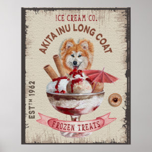 Hunde-Eiscreme lustiger Akita Inu Langhaarmantel Poster