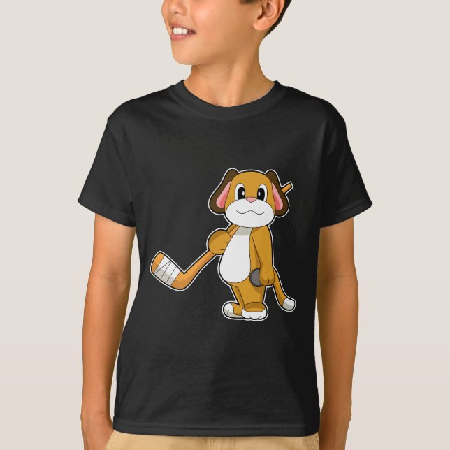 Hunde Eishockey Eishockeystick T-Shirt (Vorderseite)